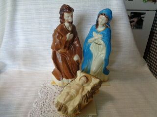 Vtg 3 Pc Blow Mold Christmas Nativity Set Joseph,  Mary,  And Baby Jesus - Rare