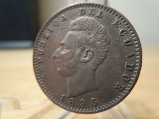 1895 Xf,  Rare Heavy Toned Silver.  900 Ecuador Coin Money Dos Decimos De Sucre