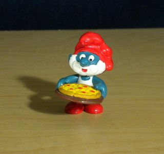 Smurfs Pizza Papa Smurf 20180 Rare Vintage Figure Pvc Toy 1984 Schleich Figurine
