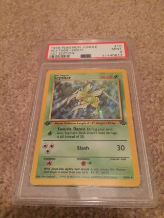 1st Ed Scyther Holo Rare 1999 Wotc Pokemon Card 10/64 Jungle Set Psa 9