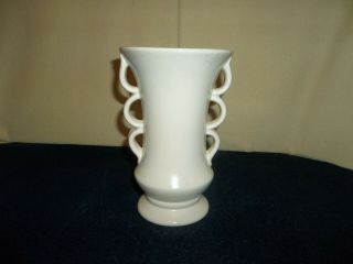 Rare Vintage Rumrill Art Pottery Double Ribbon Handled Vase 639 Off White Glaze