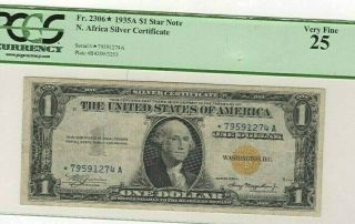 Rare1935a $1 ( (star))  N.  Afrika Silver Certificate " Yellow " Pcgs Vf25 Scarce