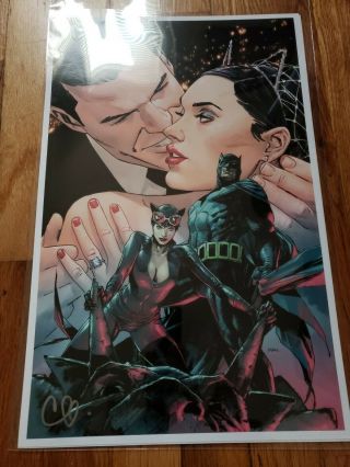 2019 SDCC Batman and catwoman ART PRINT SIGNED BY CLAY MANN 11x17 RARE 2