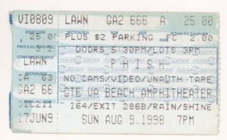 Rare Phish 8/9/98 Virginia Beach Amphitheater Ticket Stub
