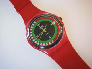 Compass Collectible Red Gents Swatch W Date & Fachhandellogo Band - Rare