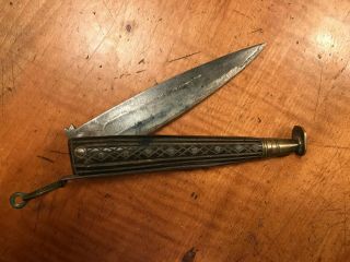 Large Early Horn Handled Folding Knife Navaja,  Rare 1780 - 1850
