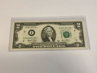 $2 Dollar Bill Star Note 2003 Low Number Rare Old Money I 03430136