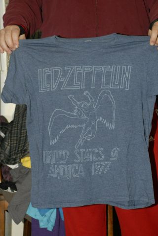 Led Zeppelin Tour Of The Us T Shirt Rare In Blue Throwback Large Nm Page Plant