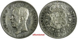 Sweden Gustaf V Silver 1918 W 1 Krona Low Mintage - 258,  091 Very Rare Km 786.  1