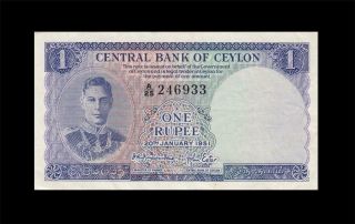 1951 British India Ceylon 1 Rupee Kgvi Rs.  1 Rare ( (ef))