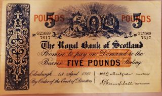 The Royal Bank Of Scotland 5 Pounds 1961 Rare G25089
