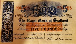 THE ROYAL BANK OF SCOTLAND 5 POUNDS 1961 RARE G25089 3