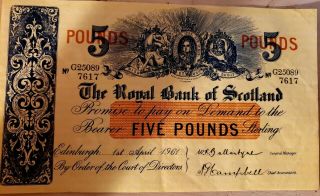 THE ROYAL BANK OF SCOTLAND 5 POUNDS 1961 RARE G25089 4