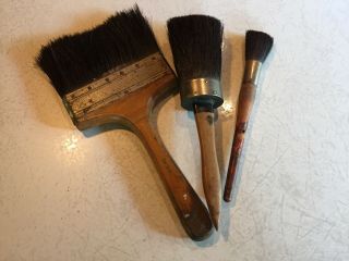 3 Rare Oversize Vintage Horsehair And Bristle Paint And Stencil Brushes
