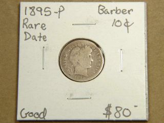 1895 - P Barber Dime Silver Coin Good Rare Date