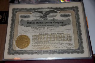 Detroit Motion Picture Company Mi Stock Certificate Rare 1922