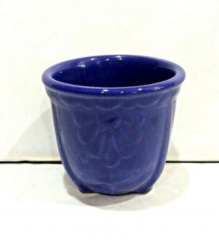 Rare Mccoy Cobalt Blue Embossed Pottery Tri Foot Footed Art Deco Custard Cup