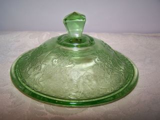 Rare Florentine / Poppy 2 Green Depression Glass Candy Jar Cover - 1932 - 1935