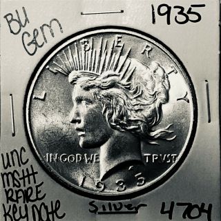 1935 Bu Gem Peace Silver Dollar Unc Ms,  U.  S.  Rare Key Coin 4704