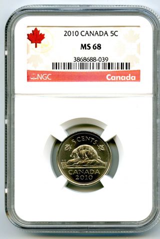 2010 Canada 5 Cent Nickel Ngc Ms68 Rare Highest Top Pop Registry Quality