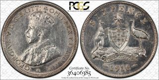 1916 - M Australia Silver 6 Pence Graded Pcgs Au Details Rare Coin In High Grades