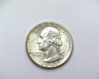 1943 Washington Silver 25 Cents Exceptional Uncirculated Rare This