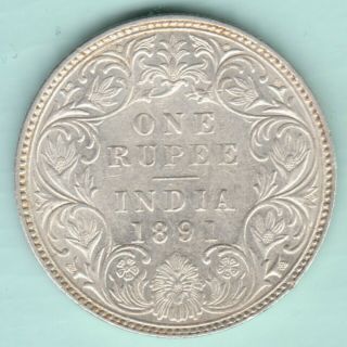 British India - 1891 - Victoria Empress - One Rupee - Ex Rare Silver Coin