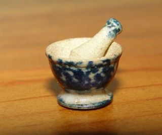 Jane Graber Miniature Stoneware Rare Mortar And Pestle: 1:12 Scale