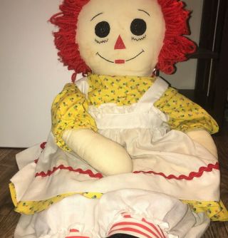 Vintage Raggedy Ann Doll Annabelle Rare Yellow Dress Yarn Hair 36” Large Creepy