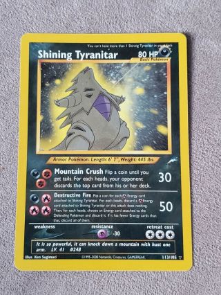 Shining Tyranitar (triple Star) Pokemon Tcg.  Nm.  Neo Destiny 113/105 Rare Holo