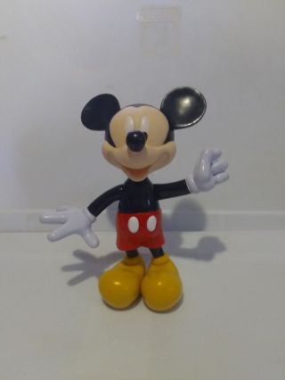 Vintage Rare Disney Plastic Mickey Mouse Figurine Toy 9 " W/ Moveable Arms & Head