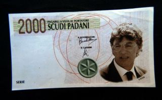 1985s Italy Lega Nord Separatist Movement Rare Banknote 2000 Scudi Aunc