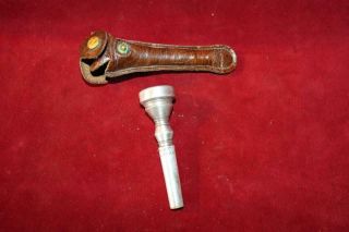 Rare Vintage Martin 9 Silver Trumpet Mouthpiece W/original Leather Sheath
