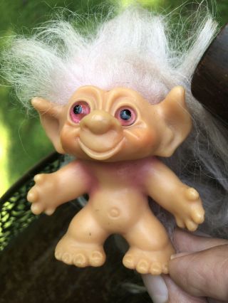 Vintage Troll Doll With Tail 1965 3 " Pink Hair Pink Eyes Dam Things Rare