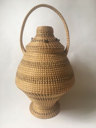 Gullah Sweetgrass Basket W/ Lid Charleston Sc Vintage Large Rare Design