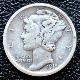 1918 D Mercury Dime 10c Higher Grade Vf Silver Rare 18675