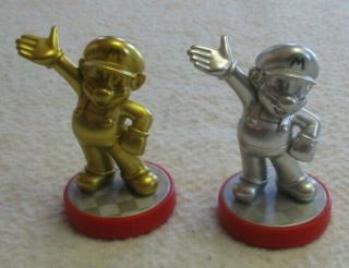 Nintendo Amiibo Mario Bros Gold And Silver Mario Set Pair Rare Htf Nvl - 001