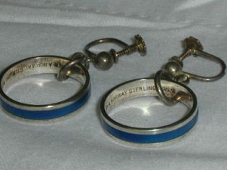 Rare David Andersen Norway Sterling Blue Enamel Hoop Dangle Earrings