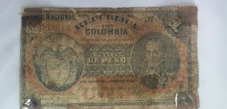 República De Colombia 1 Peso 1895 No 008612 Rare Note