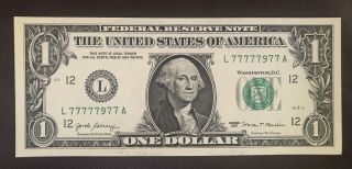 Lucky 7’s 2017 $1 Bill Frn Near Solid 5 In A Row Binary Rare