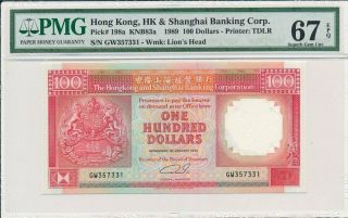 Hong Kong Bank Hong Kong $100 1989 Rare Pmg 67epq