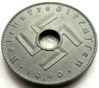 (139) Ultra Rare German 3rd Reich 1940 A - 5 Reichspfennig Wwii Coin