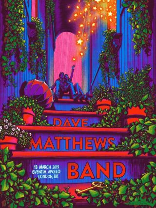 Dave Matthews Band Poster London Uk Rare James Flames 3/13 2019 Signed Ap Xx/75