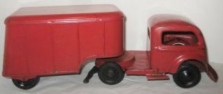 Rare Old Pressed Steel Wd Up Toy Coe International Truck Big 13 " Kingsbury 1930s