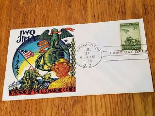 1945 Marines Japanese Iwo Jima Ludwig Staehle Fdc Rare Us Stamp Full Color Cover