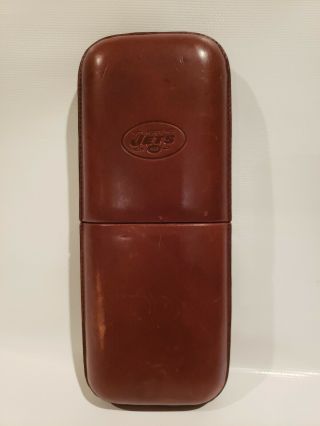 Vintage Ny Jets Leather Cigar Case Holds 3 Cigars Rare