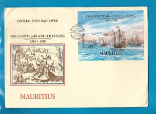 400thanniv.  Dutch Landing In Mauritius,  Souvenir Sheet,  First Day Cover.  Rare
