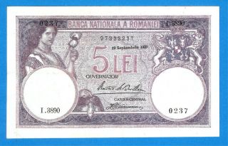 Romania 5 Lei 1929 Series 0237 Rare