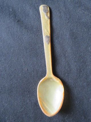 1850 - 1899 Scottish Horn Spoon With Two Solid Silver Shields Antique Rare Item