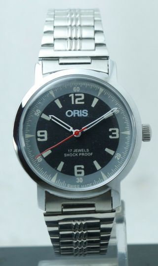 Rare Vintage Oris Luxury 17 Jewels Fhf St - 96 Black Dial " Hand Winding " Watch